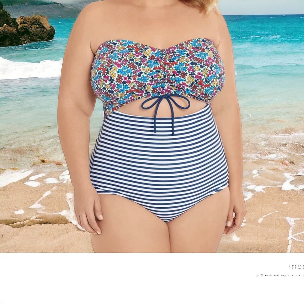 Time and True One Piece Cut Out Retro Bathing Swim Suit size 1x 16W-18W